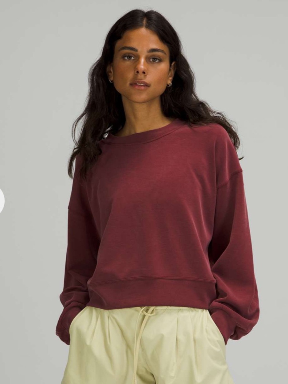 Lululemon Softstreme Perfectly Oversized Cropped Crew Red Merlot Sz 2 Sweatshirt